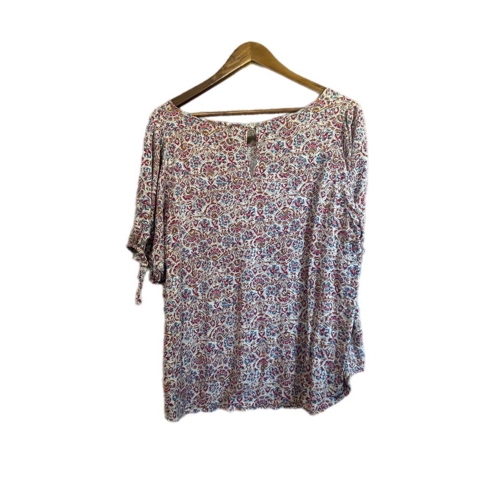 Jones & Co Blouse Women 1X Multi Color Excellent Paisley Tie Sleeve High Low - Picture 8 of 8